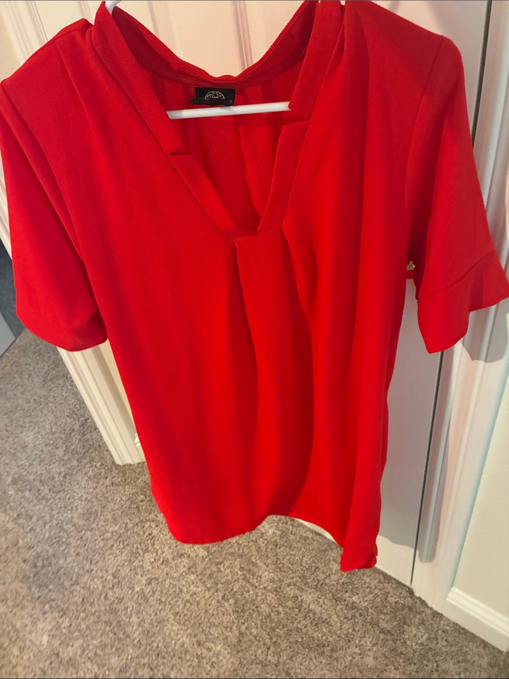 Red V-Neck Short Sleeve Women’s Dress with pockets